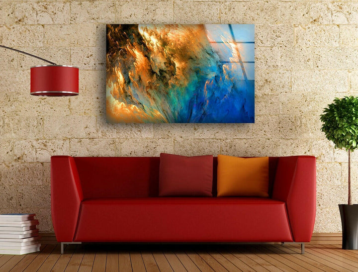 Blue Gold Abstract Tempered Glass Wall Art - MyPhotoStation