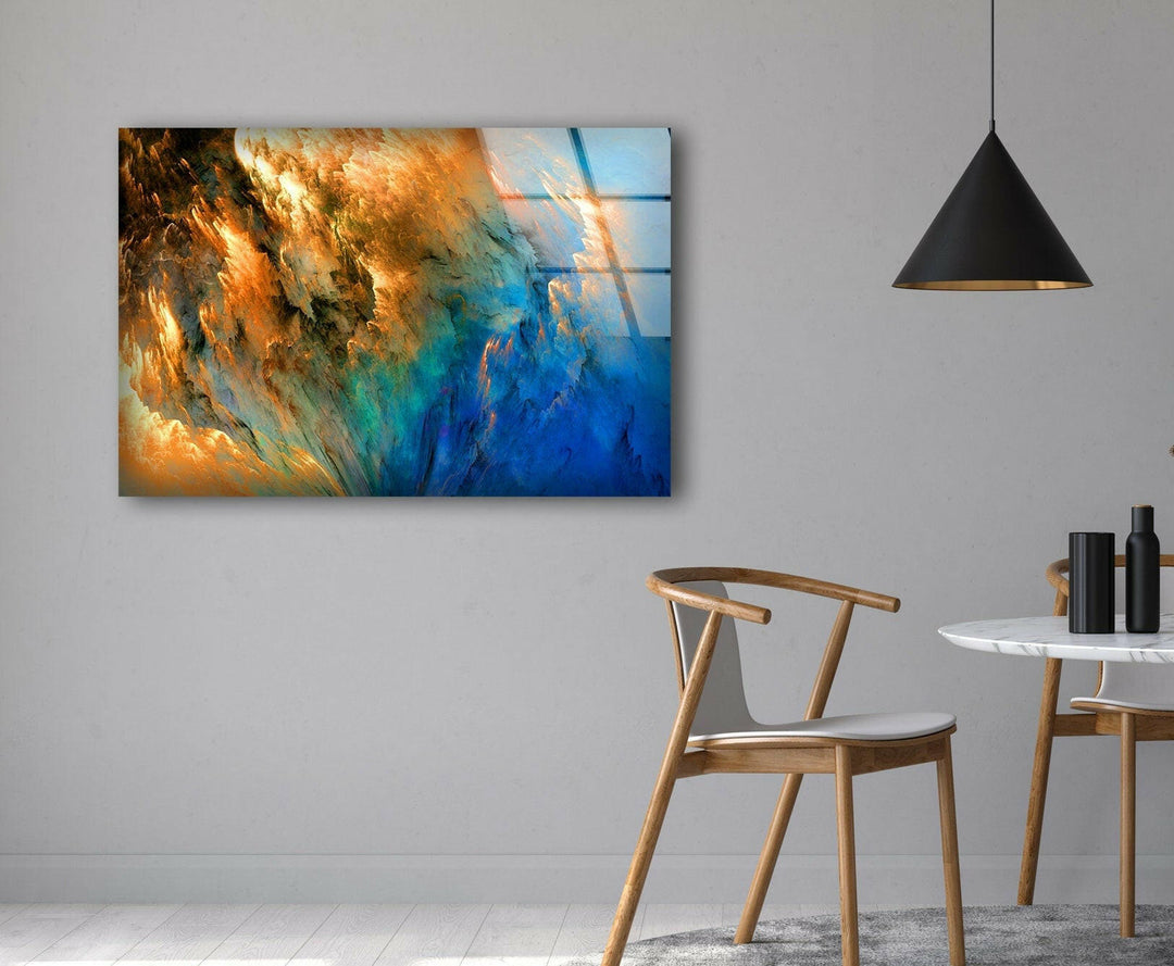 Blue Gold Abstract Tempered Glass Wall Art - MyPhotoStation