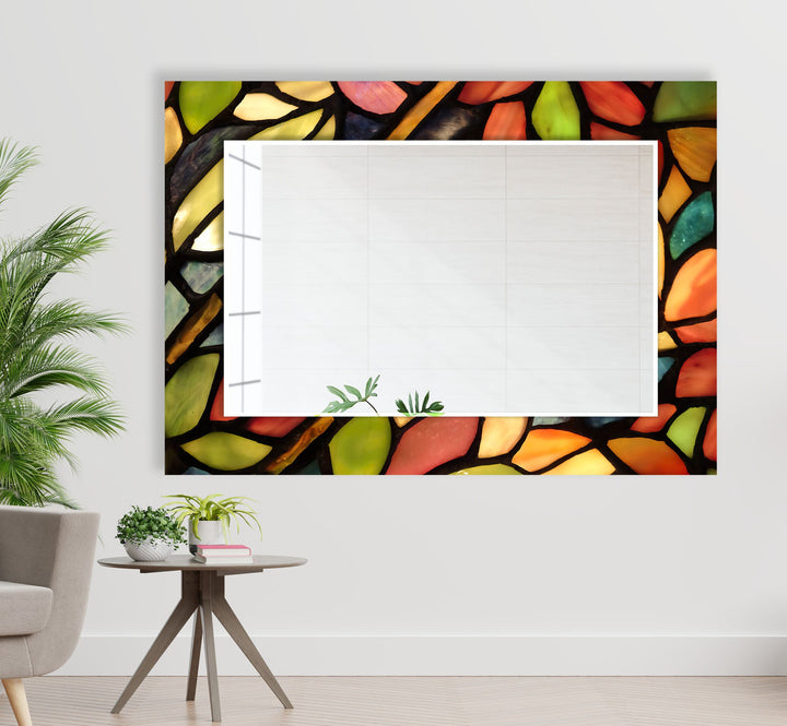 Green & Orange Leaves Wall Mirror led mirrors
