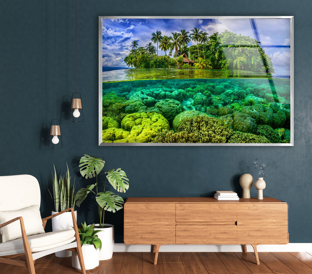 Tropic Island & Under Ocean Glass Wall Art glass image printing, glass prints from photos