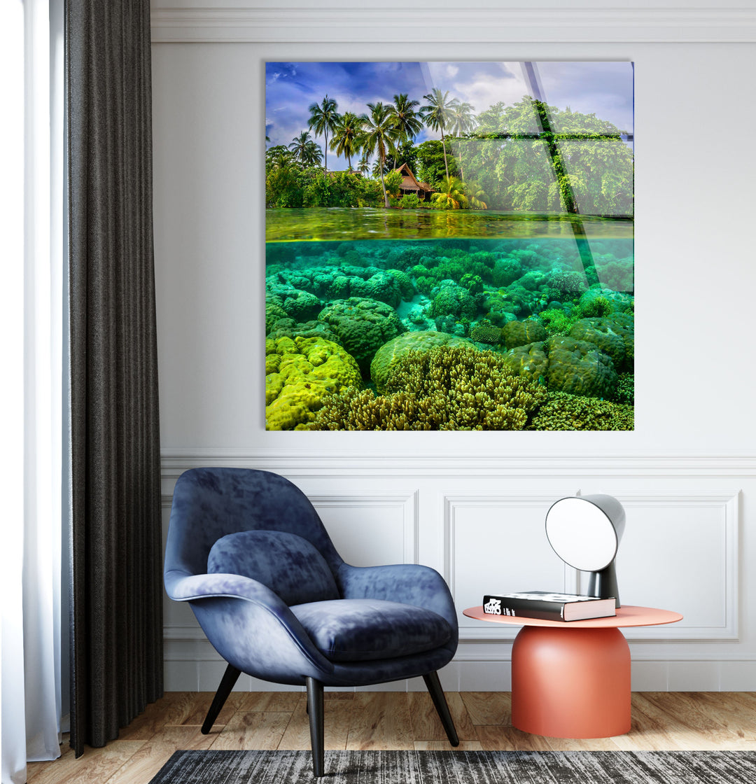 Tropic Island & Under Ocean Glass Wall Art glass pictures for Wall, glass prints wall art