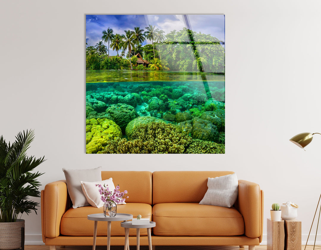 Tropic Island & Under Ocean Glass Wall Art large glass photo prints, glass wall photos