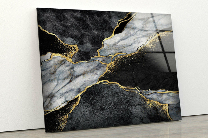 Black Gold Marble Wall Decor Vibrant Abstract Glass Wall Art Decor