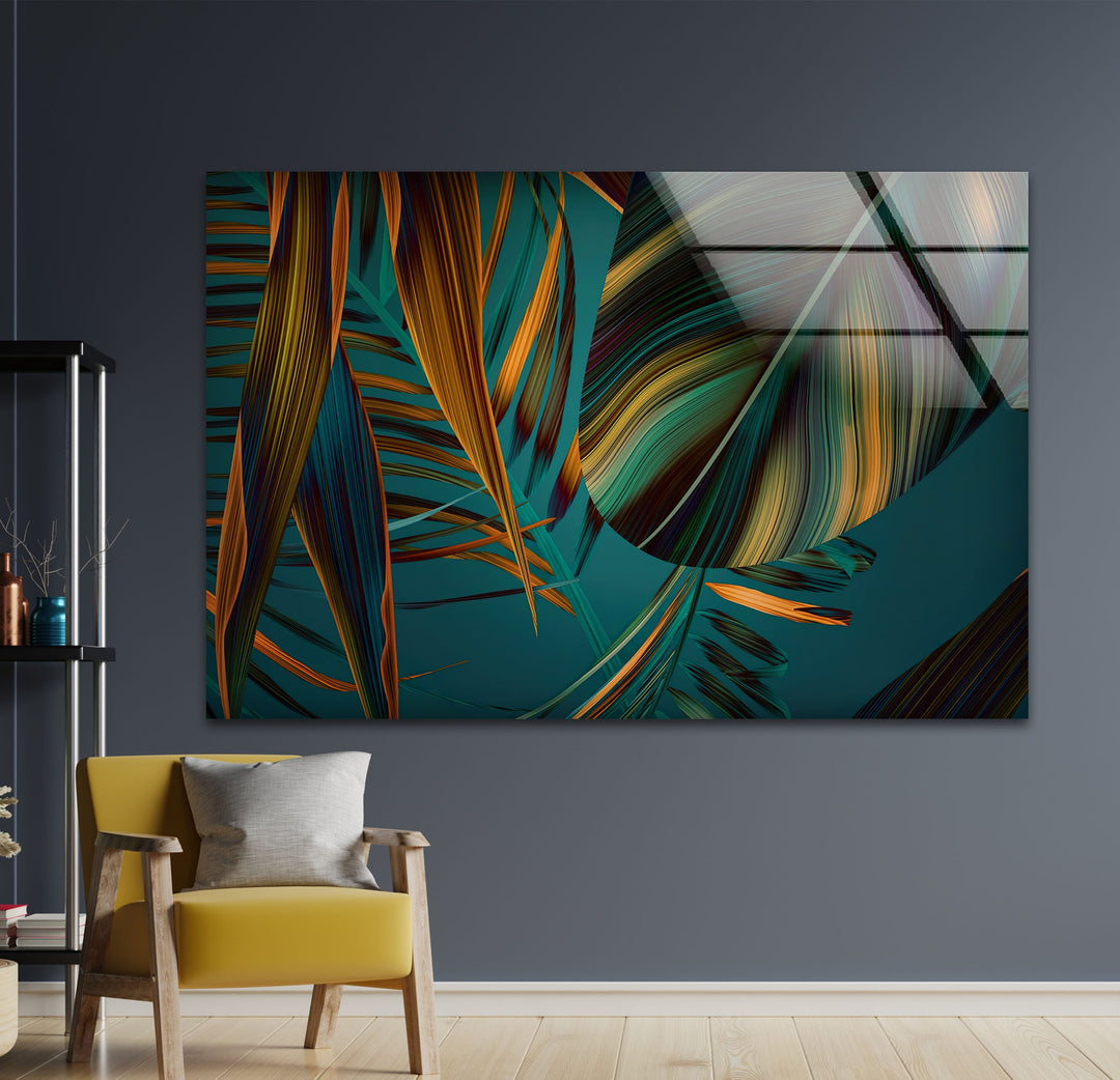 Green Abstract Palm Leaf Glass Wall Art