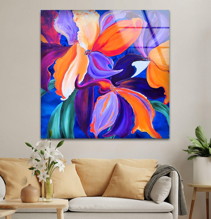 Iris Abstract Painting Glass Wall Art, picture on glass wall art, photos printed on glass