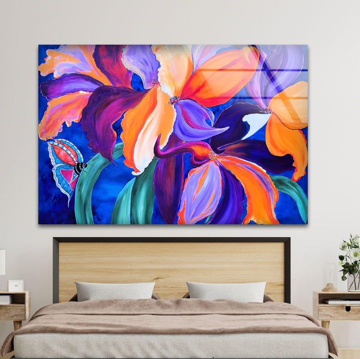 Iris Abstract Painting Glass Wall Art, glass pictures for Wall, glass prints wall art