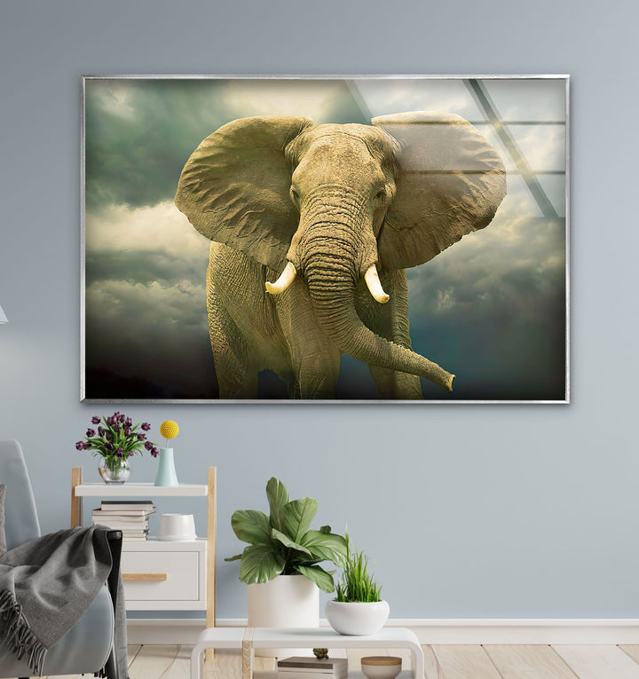 Savannah Elephant Glass Wall Art large glass photo prints, glass wall photos