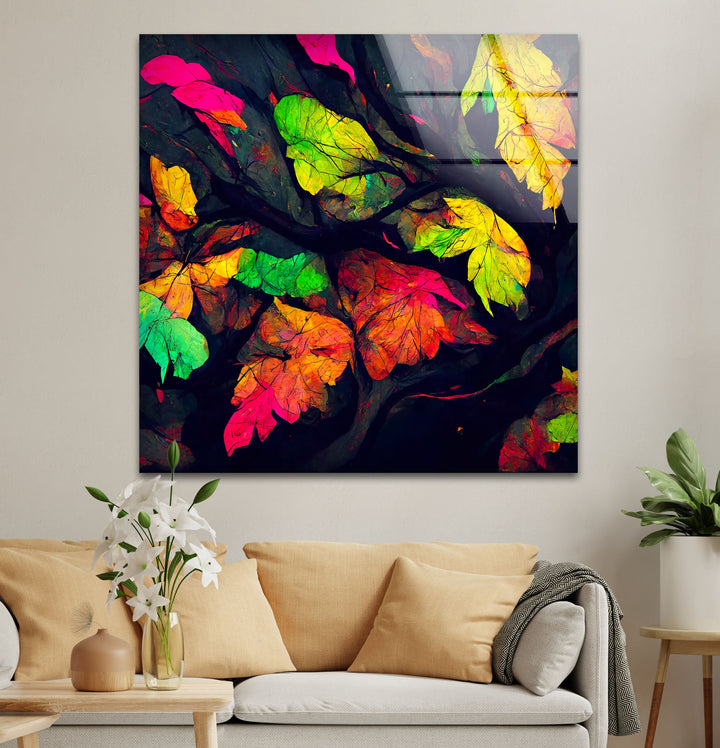 Colored Leaves Painting Glass Wall Art custom glass photo prints, large glass prints