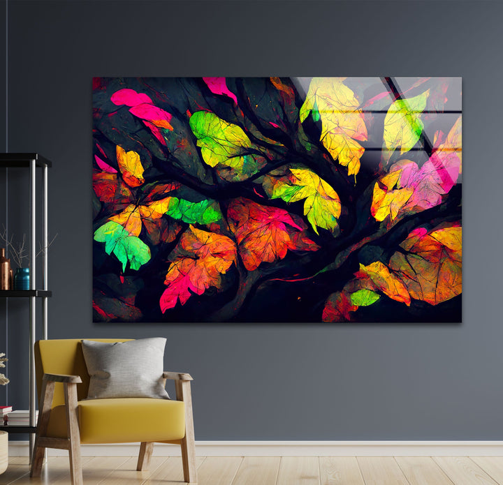 Colored Leaves Painting Glass Wall Art glass wall decor, glass wall art decor