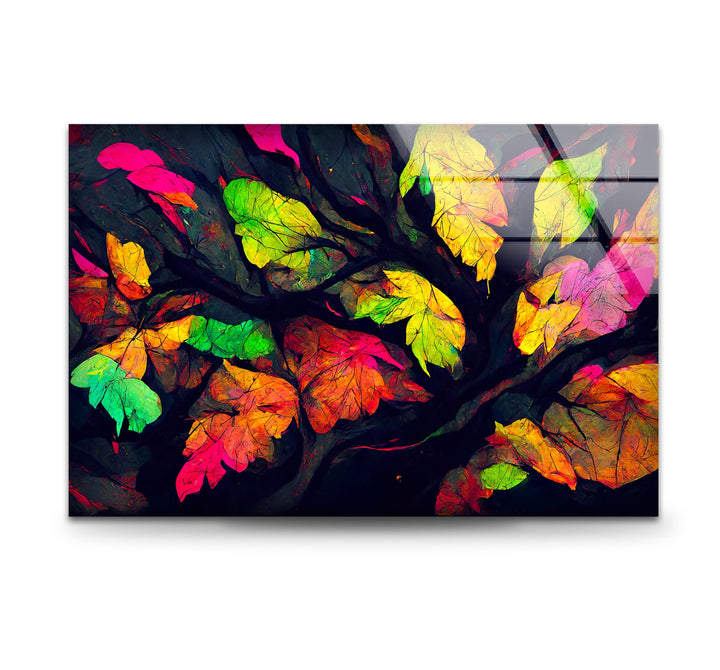 Colored Leaves Painting Glass Wall Art print on glass, glass printed photos