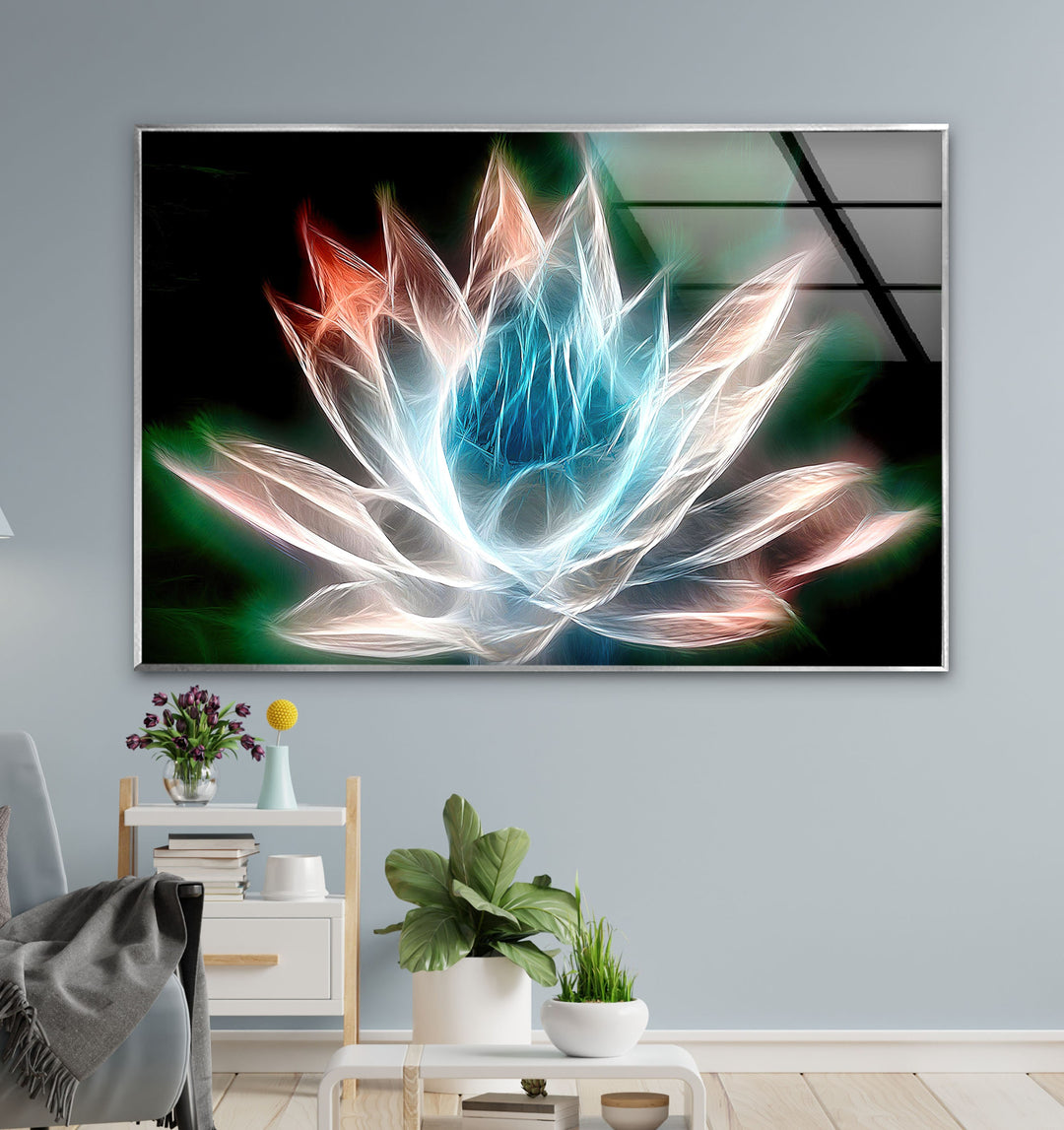 Glowing Lotus Illustration Glass Wall Art, glass pictures for Wall, glass prints wall art