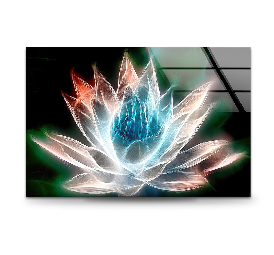 Glowing Lotus Illustration Glass Wall Art, glass image printing, glass prints from photos