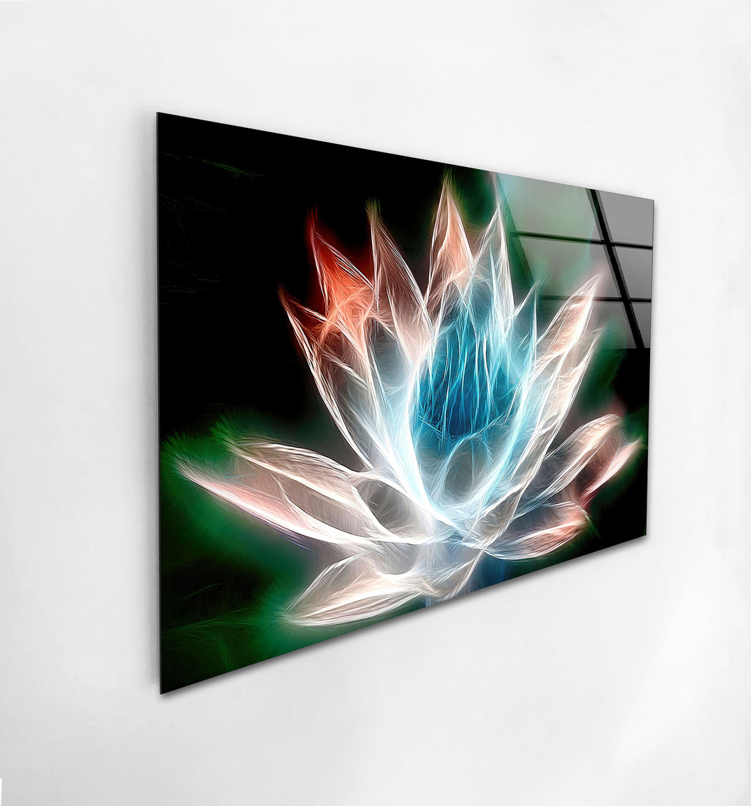 Glowing Lotus Illustration Glass Wall Art, art glass wall art, glass wall art pictures