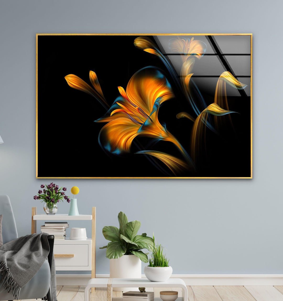 Neon Lily Illustration Glass Wall Art, glass photo prints, glass picture prints