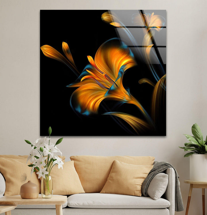 Neon Lily Illustration Glass Wall Art, glass image printing, glass prints from photos