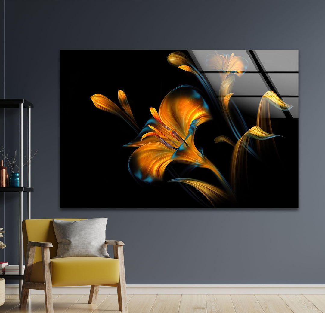 Neon Lily Illustration Glass Wall Art, custom glass pictures, glass art prints