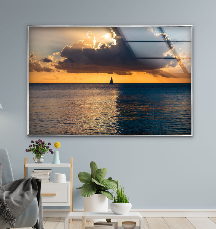 Beauty Sunset Landscape Glass Wall Art glass pictures for Wall, glass prints wall art