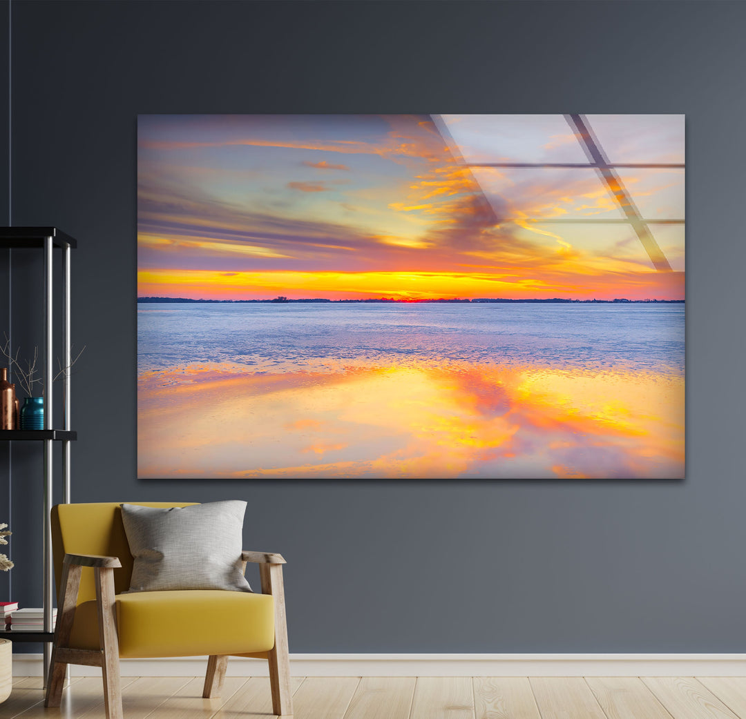 Sky Clouds Sunset Landscape Glass Wall Art custom glass pictures, glass art prints