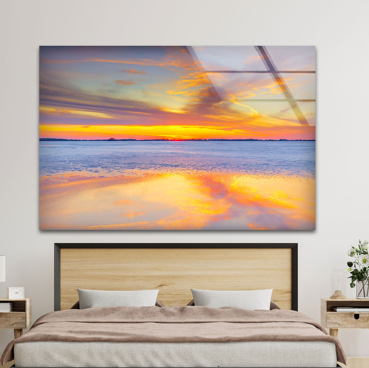 Sky Clouds Sunset Landscape Glass Wall Art print on glass, glass printed photos