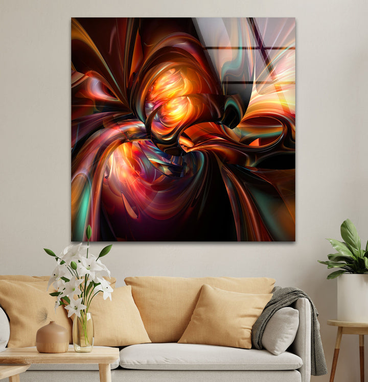 Dark Orange Fractal Glass Wall Art