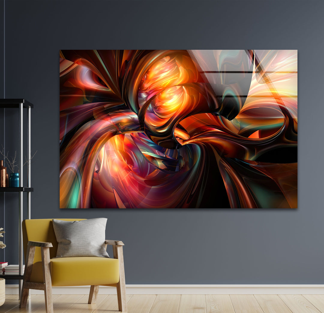 Orange Fractal Glass Wall Art