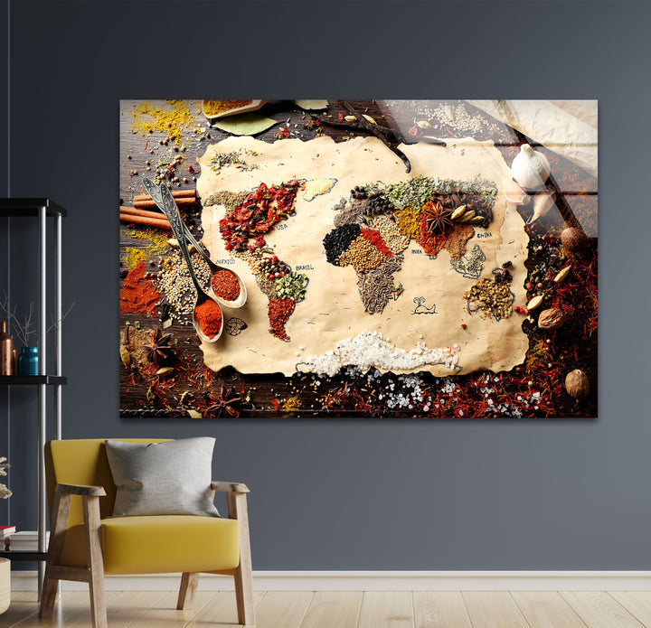 Spice Map Glass Wall Art, photo print on glass, prints on glass wall art