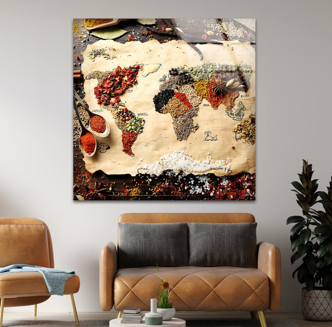 Spice Map Glass Wall Art, large glass photo prints, glass wall photos