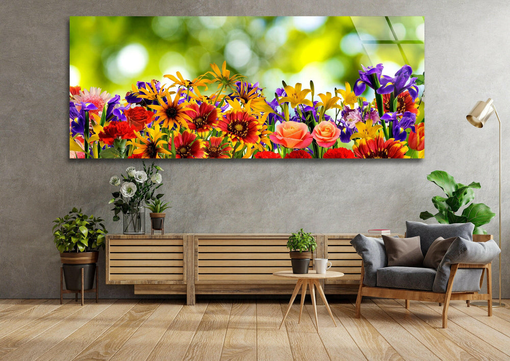 Colorful Flower Garden Glass Wall Art, art glass wall art, glass wall art pictures