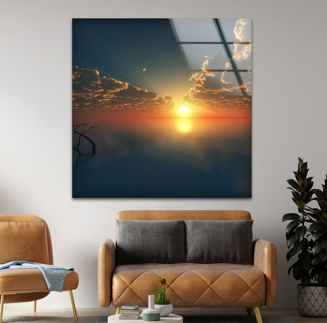 Sunset Over Calm Water Glass Wall Art art glass wall art, glass wall art pictures