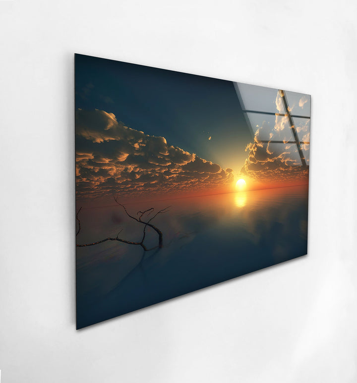 Sunset Over Calm Water Glass Wall Art print on glass, glass printed photos