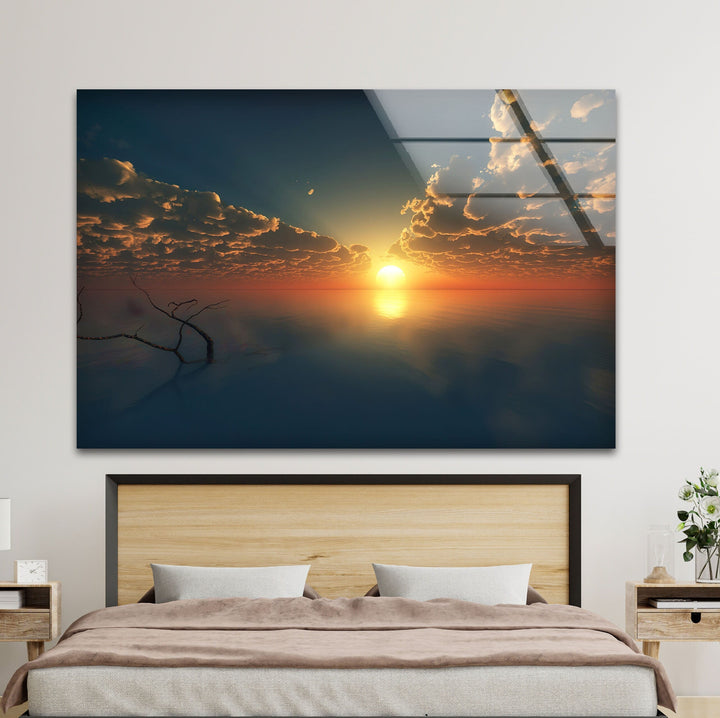 Sunset Over Calm Water Glass Wall Art Glass Printing Wall Art, Print photos on glass