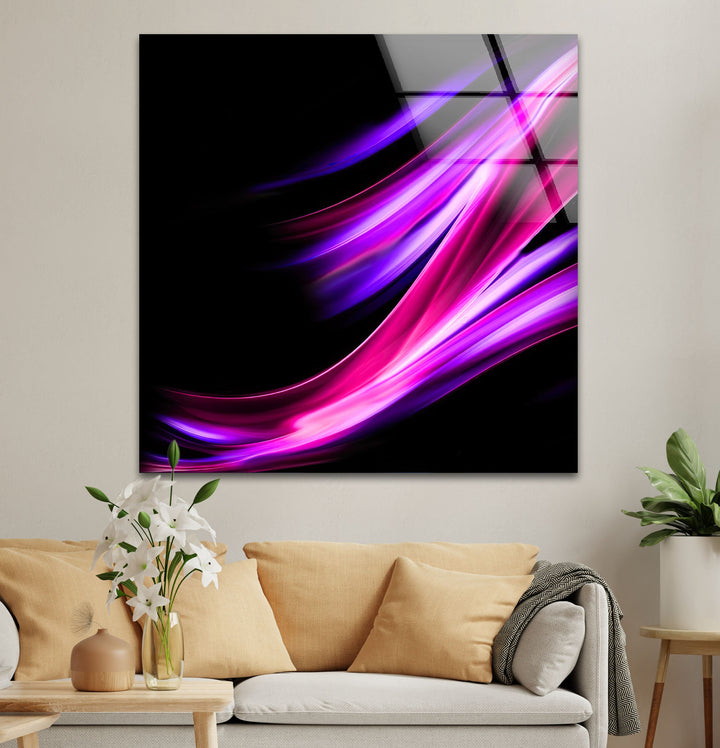 Neon Purple Abstract with black background Glass Wall Art