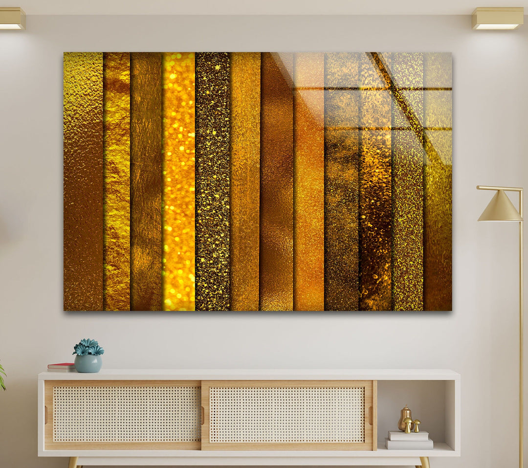 Bundle Golden Abstract Panels Glass Wall Art