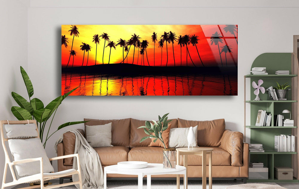 Palm Trees & Sunset Glass Wall Art, custom glass photo prints, large glass prints