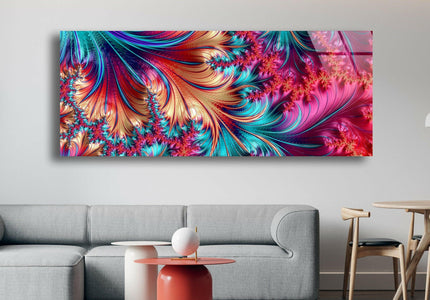 Colored Leafy Fractal Abstract Glass Wall Art