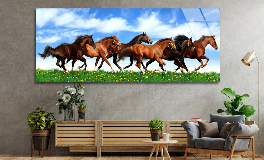 Galloping Horses Glass Wall Art, glass art painting, glass art for the Wall