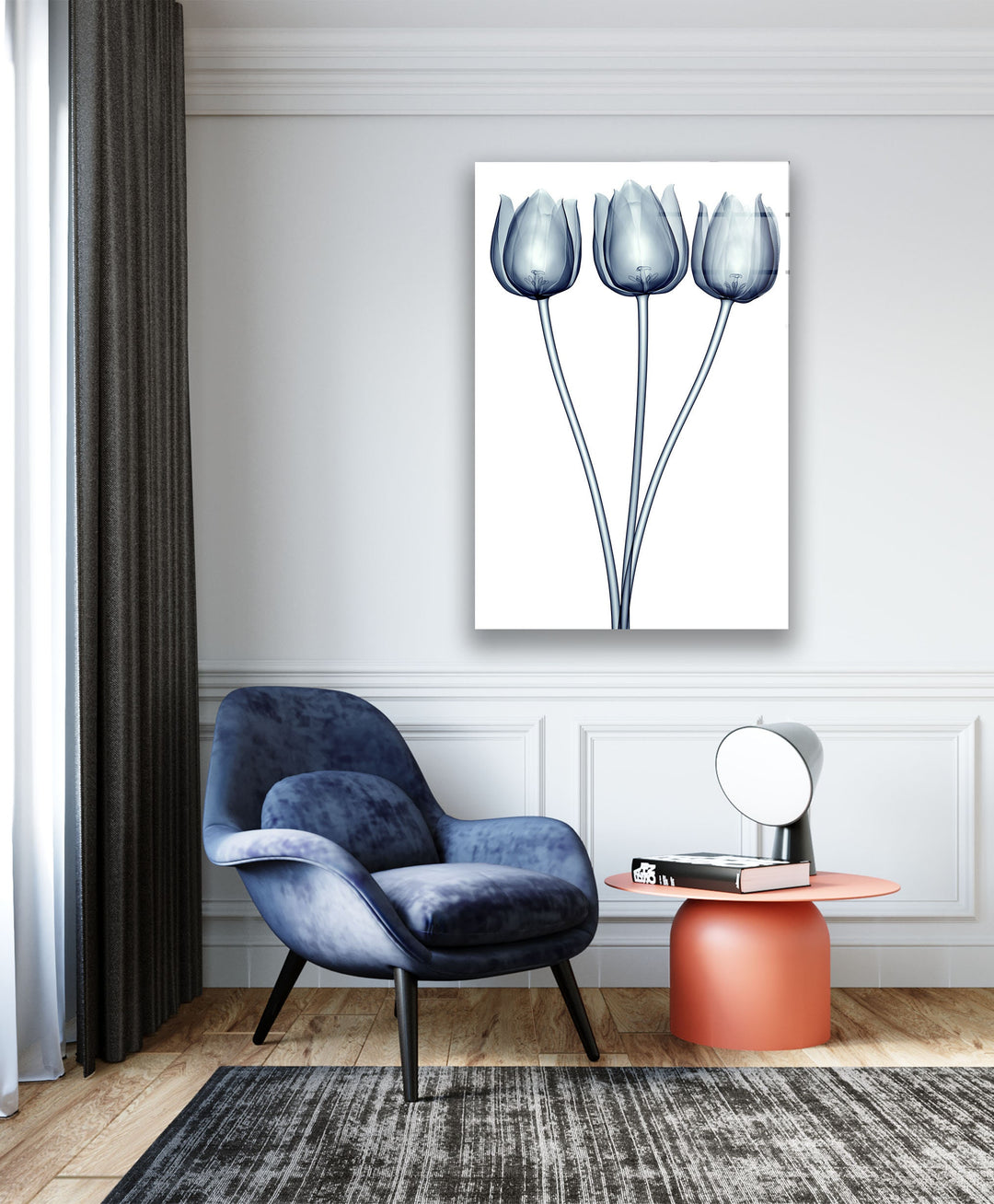 Xray Blue Tulip Glass Wall Art, Glass Printing Wall Art, Print photos on glass