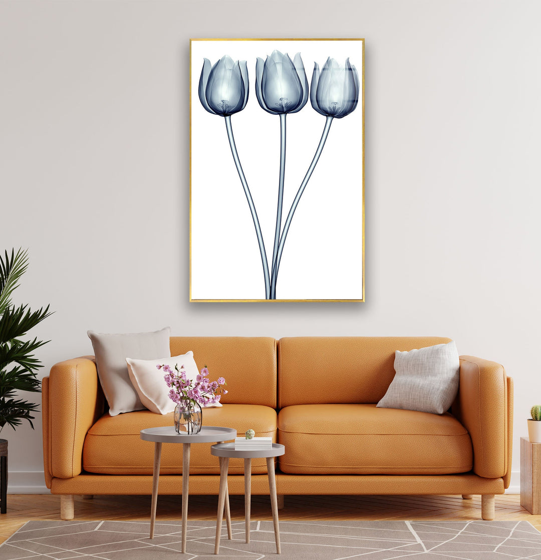 Xray Blue Tulip Glass Wall Art, custom glass pictures, glass art prints