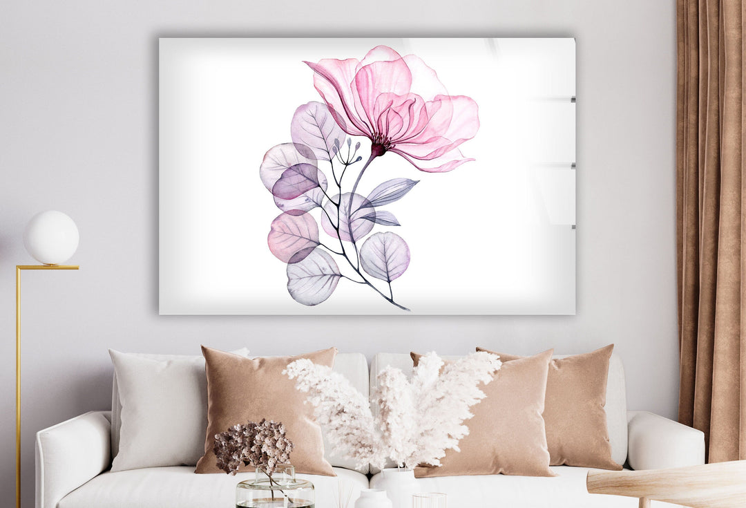 Pink Floral Watercolor Glass Wall Art, Glass Printing Wall Art, Print photos on glass