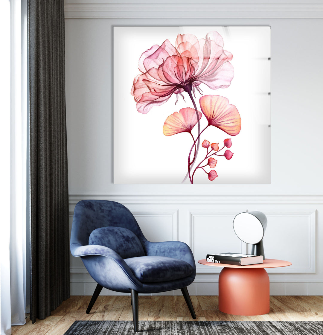 Watercolor Pink Floral Glass Wall Art, custom glass pictures, glass art prints