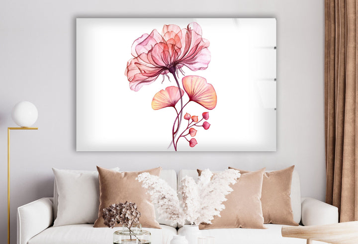 Watercolor Pink Floral Glass Wall Art, photo print on glass, prints on glass wall art