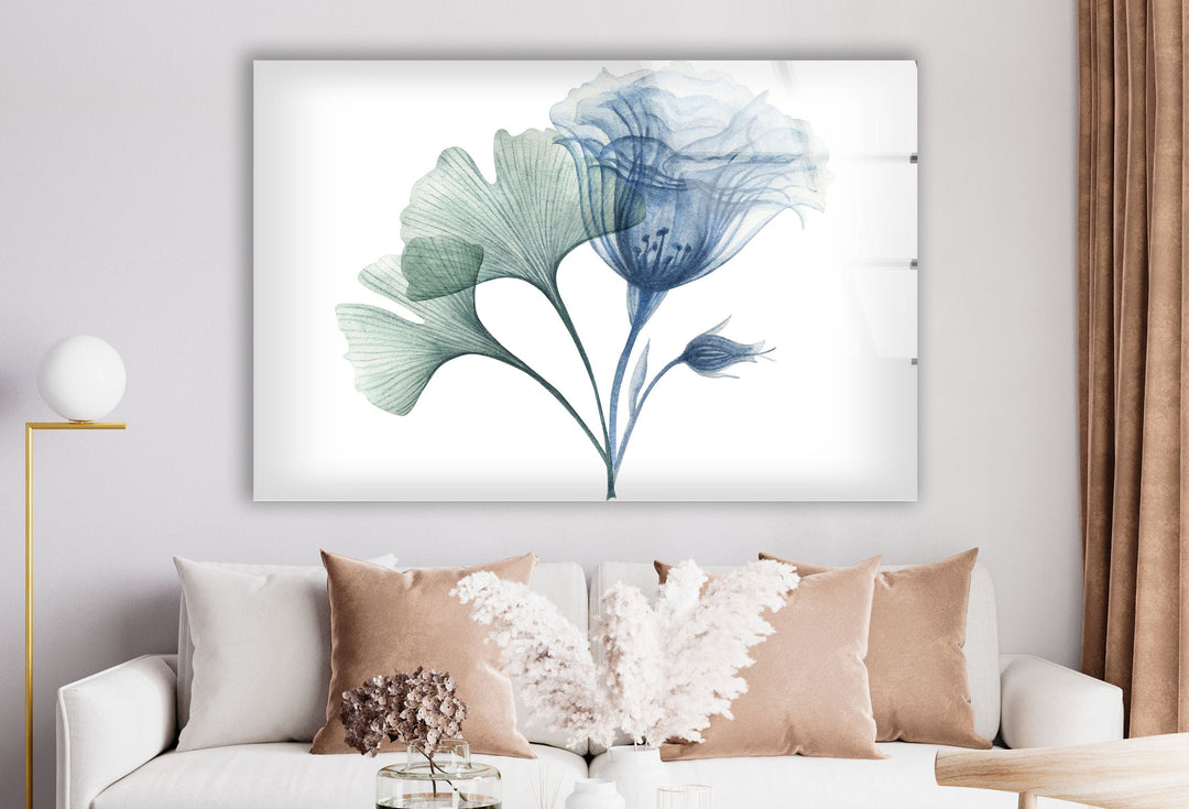 Watercolor Pastel Blue Flowers Glass Wall Art, custom glass pictures, glass art prints