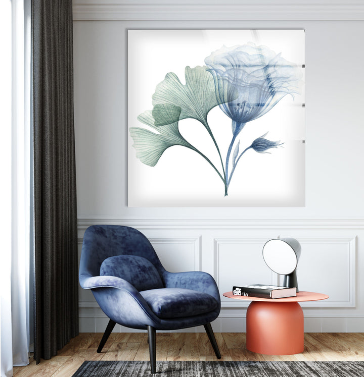 Watercolor Pastel Blue Flowers Glass Wall Art, glass pictures for Wall, glass prints wall art