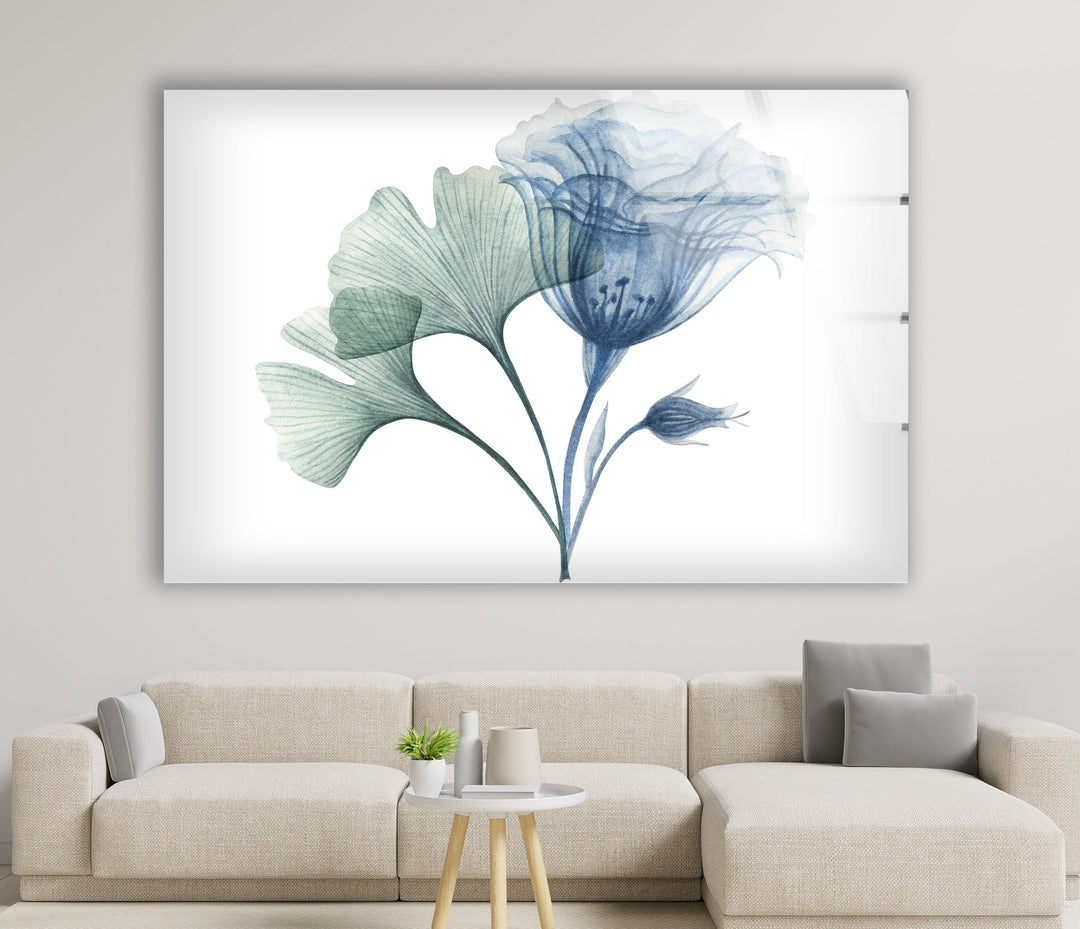 Watercolor Pastel Blue Flowers Glass Wall Art, glass wall decor, glass wall art decor