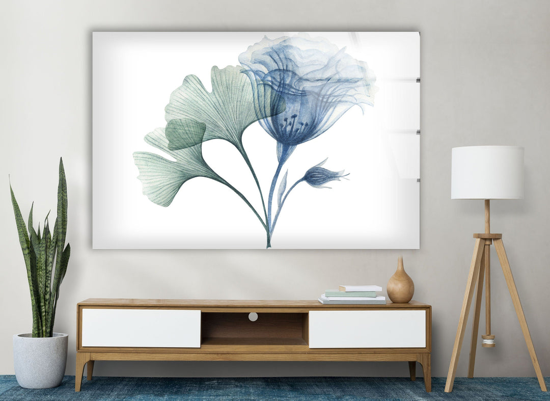 Watercolor Pastel Blue Flowers Glass Wall Art, glass image printing, glass prints from photos