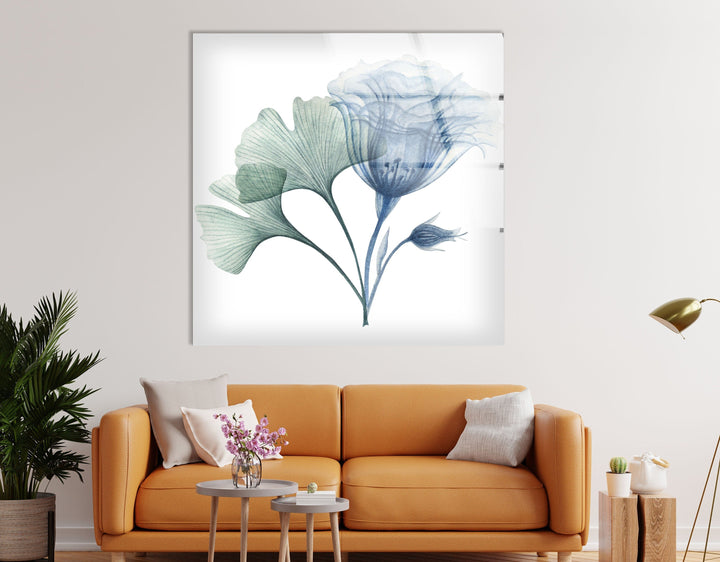 Watercolor Pastel Blue Flowers Glass Wall Art, photo print on glass, prints on glass wall art