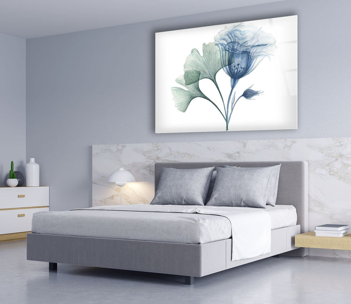 Watercolor Pastel Blue Flowers Glass Wall Art, large glass photo prints, glass wall photos