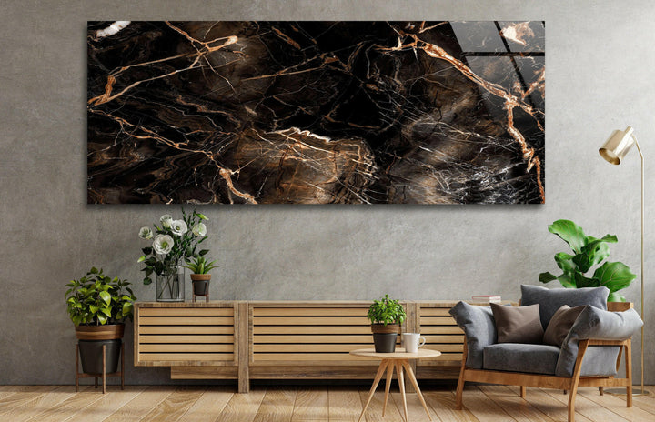 Brown Vein Marble Abstract Glass Wall Art, custom glass pictures, glass art prints