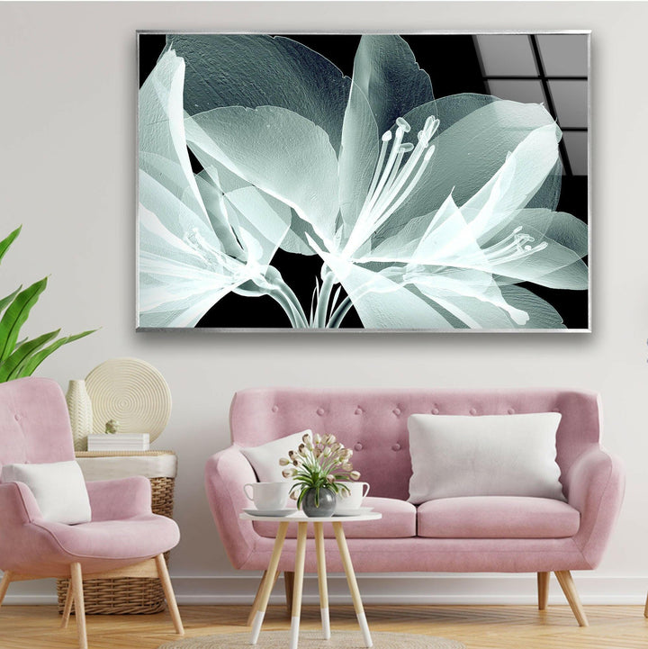 X-Ray Close Up Amaryllis Glass Wall Art, glass wall decor, glass wall art decor