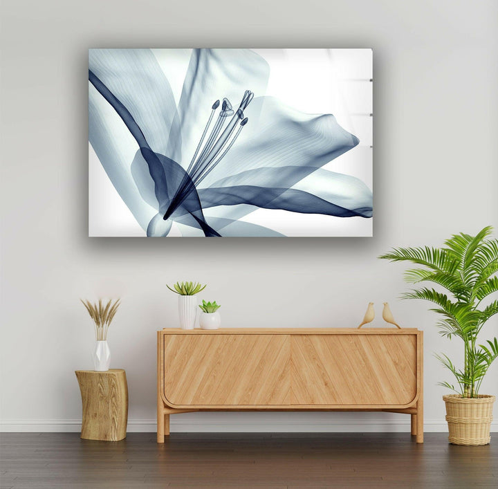 Xray Blue Flower Glass Wall Art, photo print on glass, prints on glass wall art